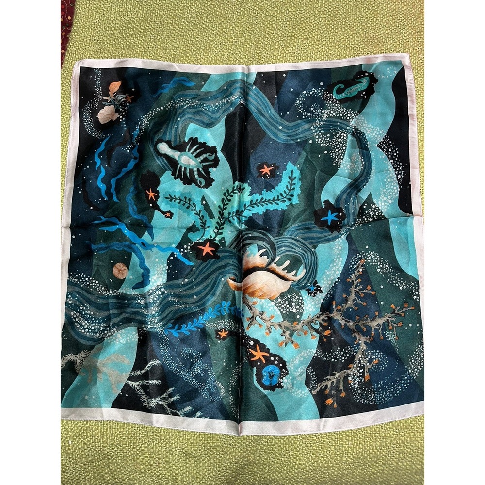 silk scarves lot of‎ 3 , 1 handrolled scarf , ocean , geometric , floral - Picture 11 of 15